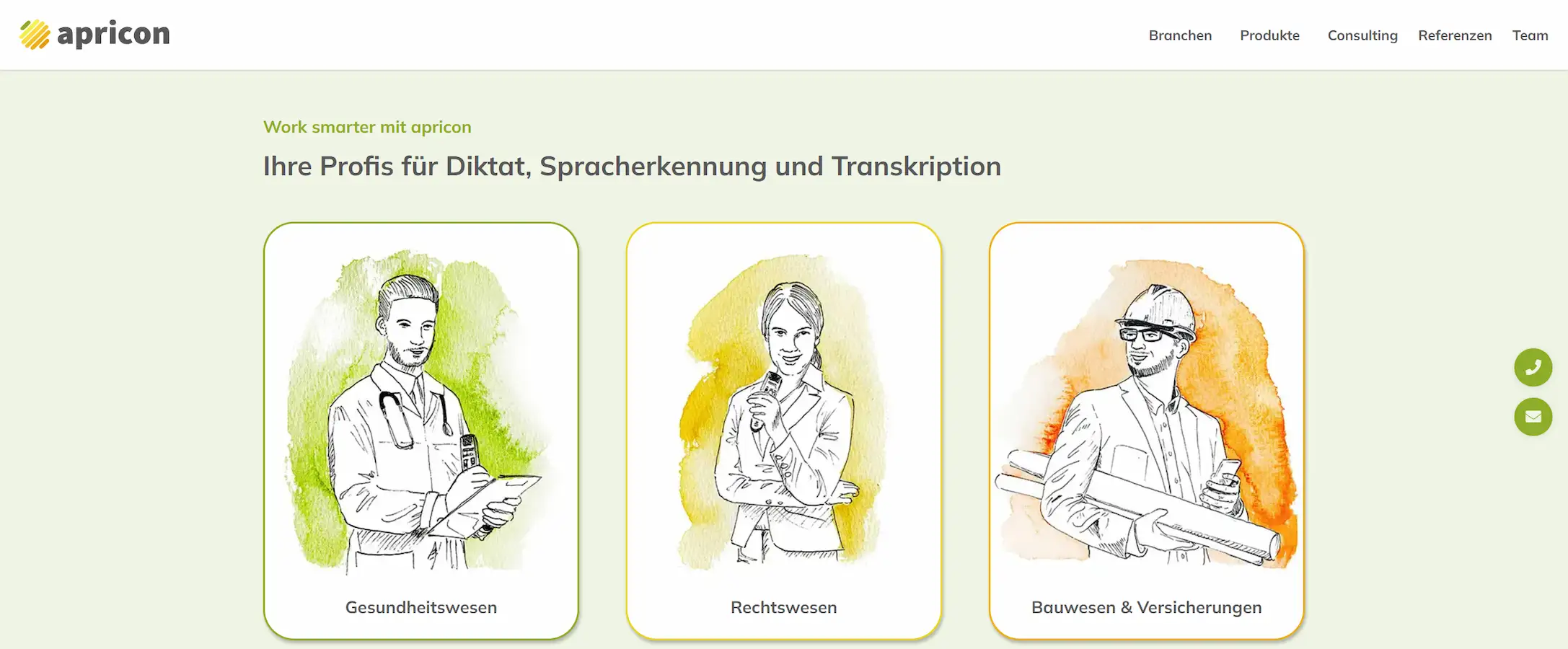 Screenshot einer Seite der Homepage von apricon.at