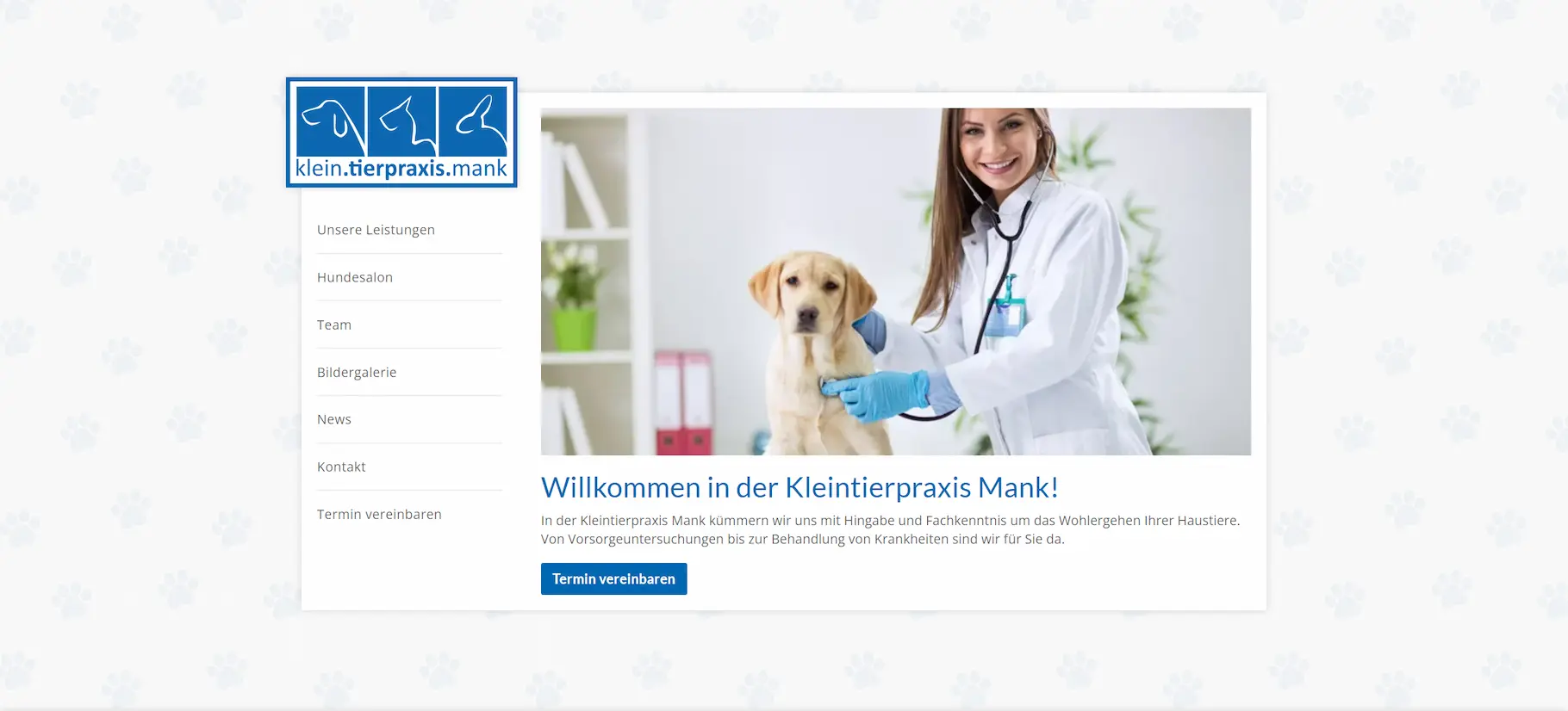 Screenshot des Herobanners der Homepage der Website der Kleintierpraxis Mank